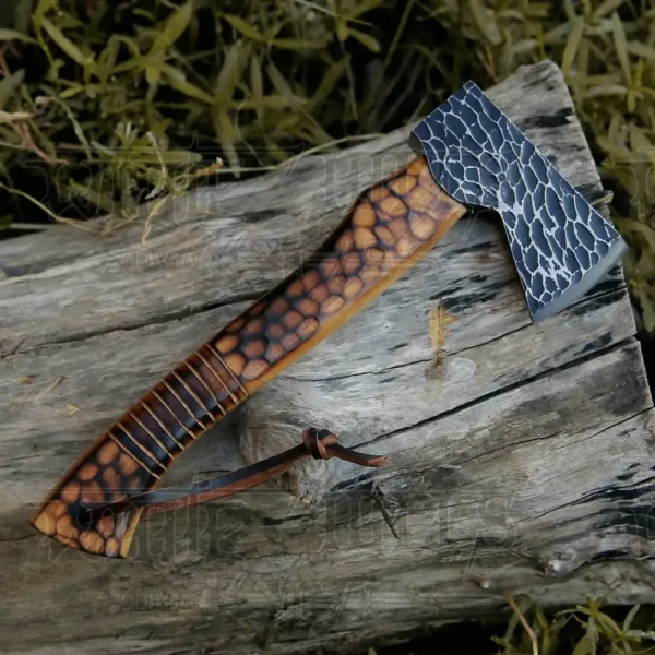 Small Forged Carbon Steel Axe with Burn Ash Wood Shaft - Viking Axe - Image 2