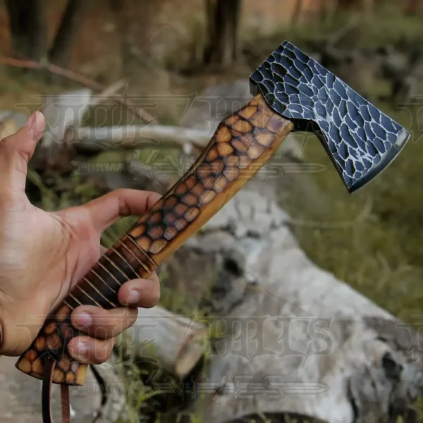 Small Forged Carbon Steel Axe with Burn Ash Wood Shaft - Viking Axe - Image 3