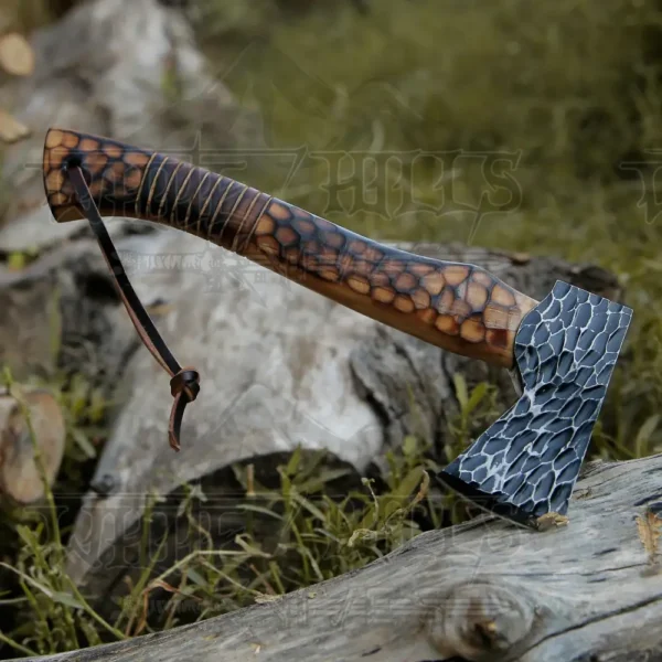 Small Forged Carbon Steel Axe with Burn Ash Wood Shaft - Viking Axe - Image 4